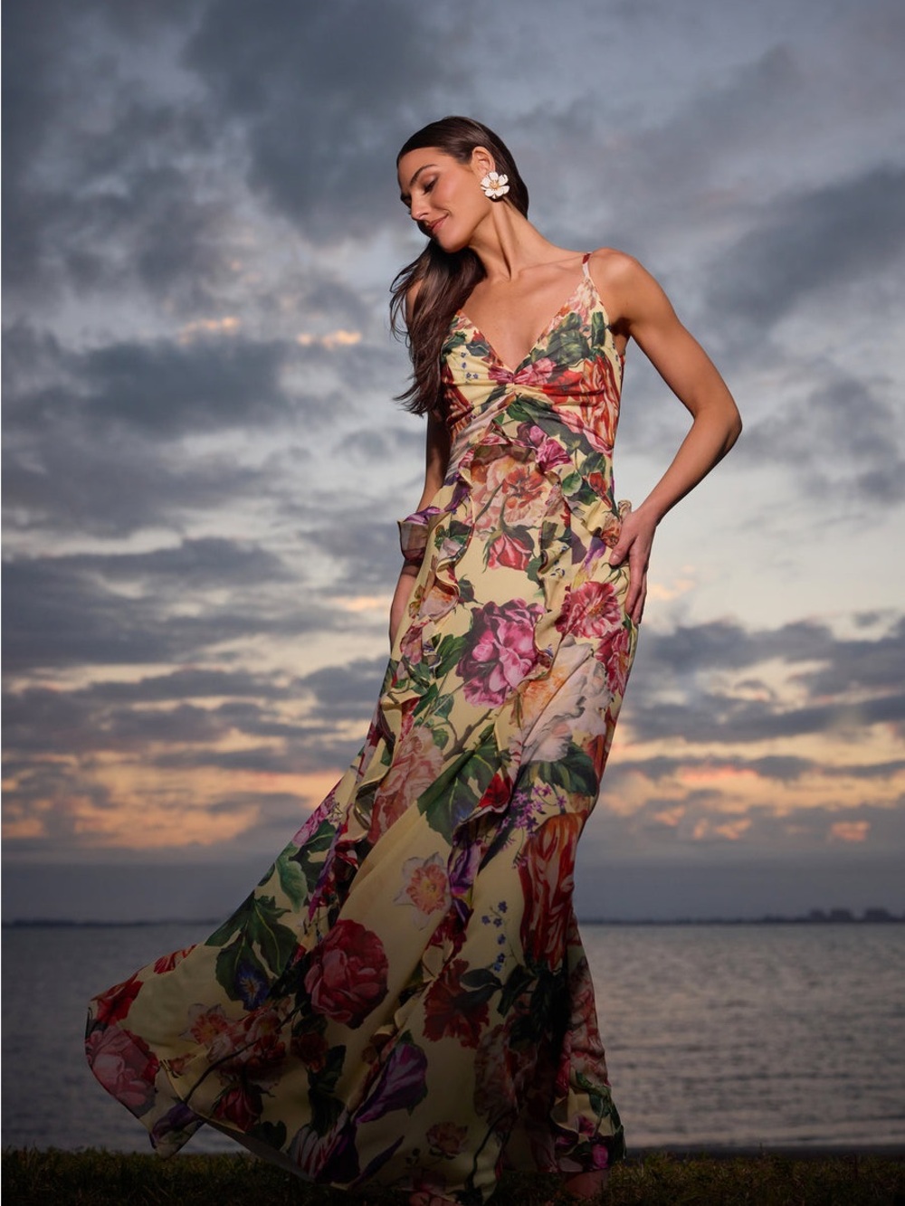 Dress The Population Jayden Floral Yellow Gown